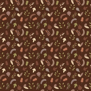 falling leaves, autumn foliage, birch, oak, walnut, twigs, dark brown background (small)