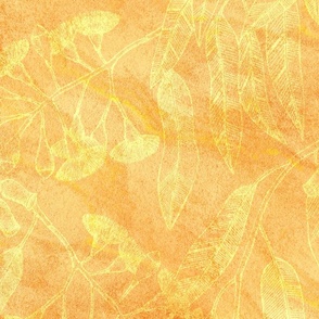 Eucalyptus garden floral | yellow outline on warm orange texture | large