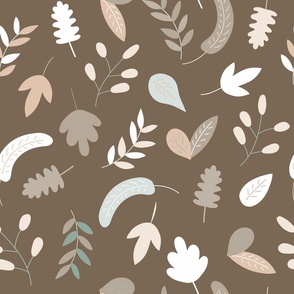 falling leaves, autumn foliage, white ash, willow, beech, twigs, muted brown background (large)