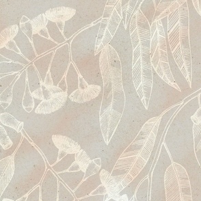 Eucalyptus garden flloral | outline on warm gray texture | large