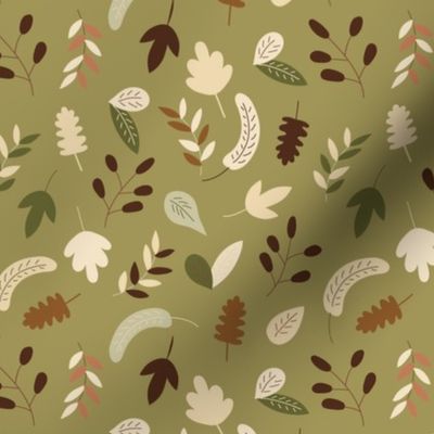 falling leaves, autumn foliage, autumn forest, white ash, willow, beech, twigs, green background (small)