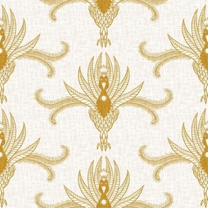 Golden Peacock on off white texture