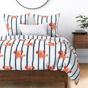 Large - Cute lobster stripe - orange red lobsters on a blue and white stripe - cute kids nursery childrens clothing - preppy summer kawaii bedding