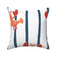 Large - Cute lobster stripe - orange red lobsters on a blue and white stripe - cute kids nursery childrens clothing - preppy summer kawaii bedding