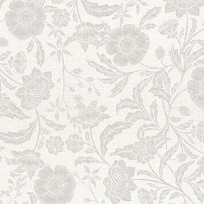 Neutral Victorian Florals on faux linen texture - beige 24"