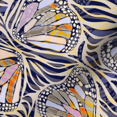 (S) Abstract Boho Butterfly Zebra - Animal Print 4 Earthy Blue Denim Textured