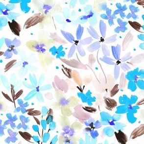 Wild flowers bloom in Florence in blue shades - watercolor florals for modern nursery home decor bedding wallpaper b219-4