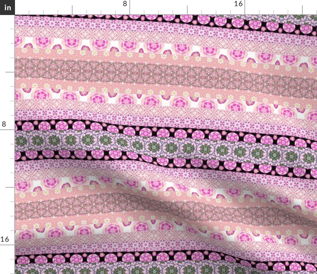 boho stripes horizontal peony pink blush black
