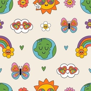 cute Earth, Sun, cloud, flowers