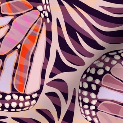 (L) Abstract Boho Butterfly Zebra - Animal Print 3 Mulberry Aubergine Textured