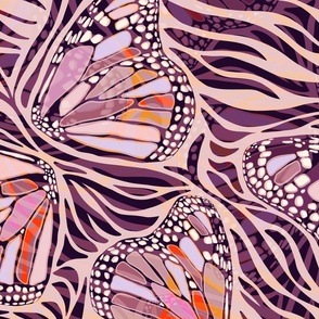 (L) Abstract Boho Butterfly Zebra - Animal Print 3 Mulberry Aubergine Textured