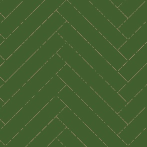 chevron / herringbone, deep forest green with neutral blush pink, distressed -long  (M)
