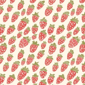 Hand-Painted Cute Small and Big Strawberries, 10.49in x 10.49in