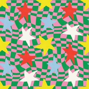 Colorful y2k Kidcore Stars and Checkerboard Pattern