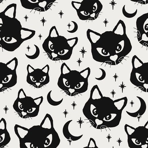 Witchy Pattern, Black Cats, Half Moon And Stars, Halloween Pattern