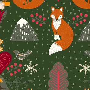 (L) Christmas Fox - green textured