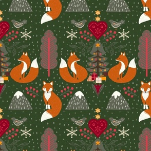 (M) Christmas Fox - green textured