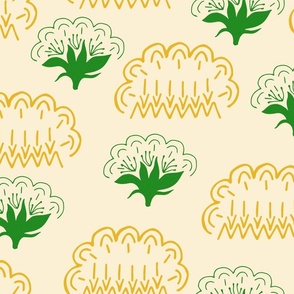 Floral clouds - orange and green