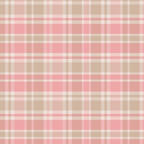 Fall Plaid in Coral Pink and Neutral Beige - Large - Classic Plaid, Cabincore, Farmhouse Plaid