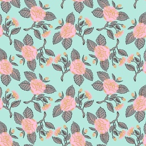 Roses pink/ mint (SMALL)