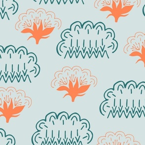 Floral clouds - orange and blue