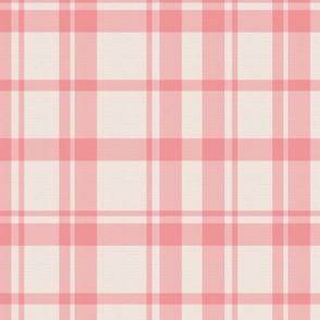 Simple Coral Plaid in Coral Pink and Neutral Beige - Large - Fall Plaid, Cabincore Plaid, Western Plaid