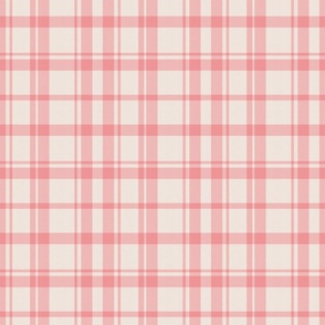 Simple Coral Plaid in Coral Pink and Neutral Beige - Medium - Fall Plaid, Cabincore Plaid, Western Plaid