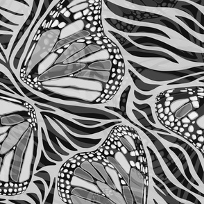 (L) Abstract Boho Butterfly Zebra - Animal Print 6 Black and White textured