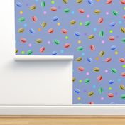 Sweet Dreams - colorful macarons and confetti bouncing around on a lilac background (large scale)