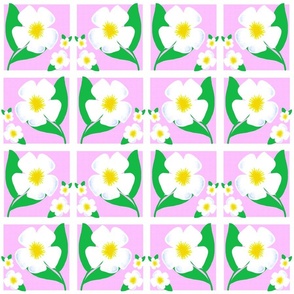 Sunny Flip Flop Magnolia Mini Flowers Bright Yellow And White On Pink Retro Mid-Century Modern Scandi Garden Fresh Flower Blooms Quilt Squares Tile Repeat Pattern 