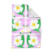 Sunny Flip Flop Magnolia Flowers Bright Yellow And White On Pink Retro Mid-Century Modern Scandi Garden Fresh Flower Blooms Quilt Squares Tile Repeat Pattern 