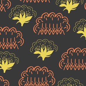 Floral clouds - red yellow black 