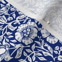 British Vintage William Morris and Co.  Mallow Floral in White and  Navy Small Scale