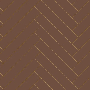 chevron / herringbone, chocolate maroon brown with elegant distressed gold lines-long  (M)