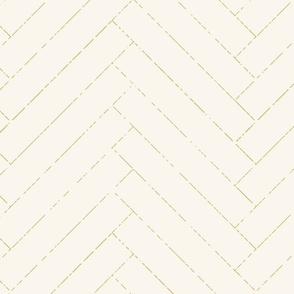 chevron / herringbone, light cream eggshell white, with elegant distressed gold lines,-long  (M)