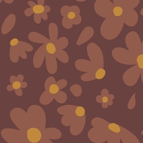 Fun and Funky retro brown flowers on dark brown (XL) 0001eXL