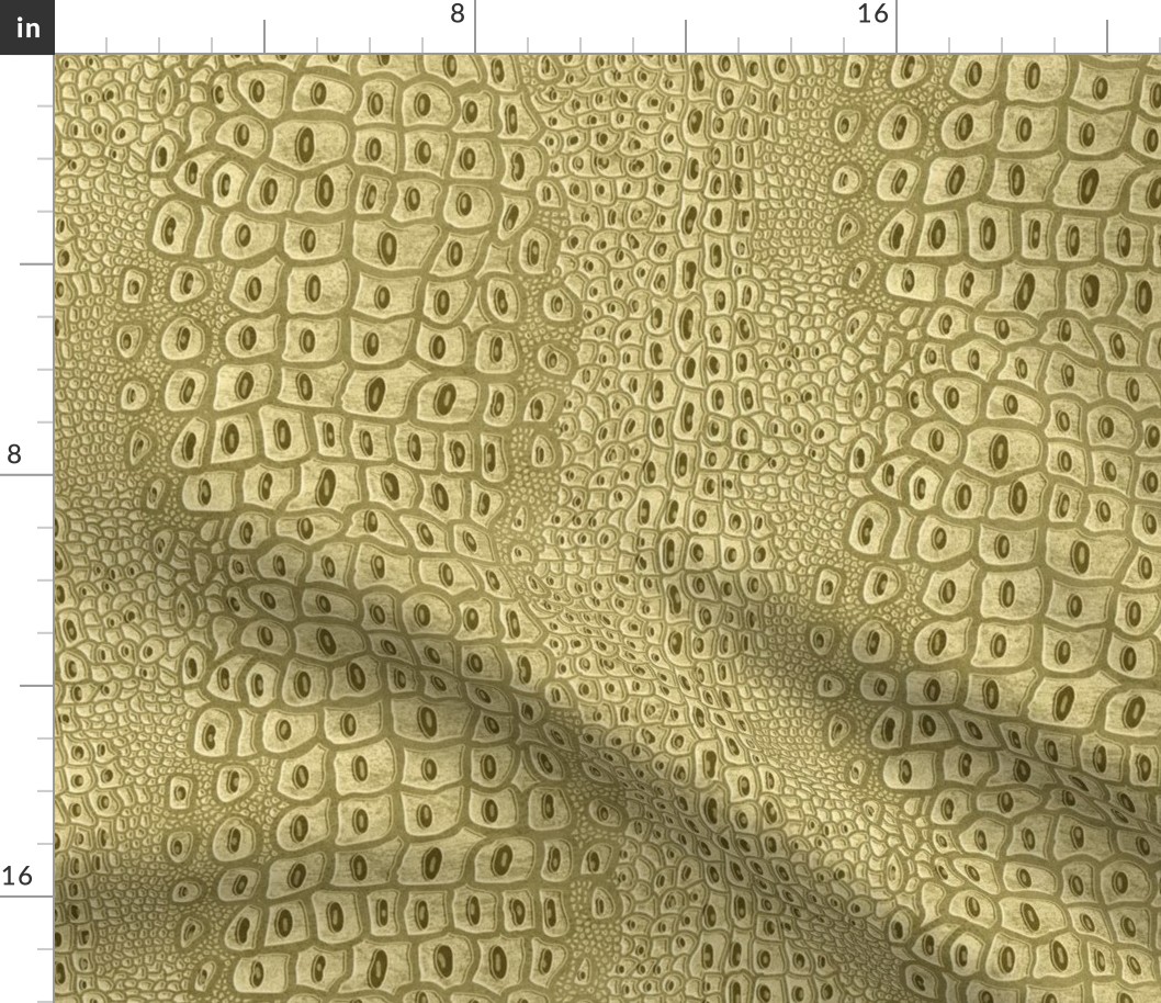 Crocodile Textured Leather- Antique Bronze Ecru- Animal Print- Small Scale