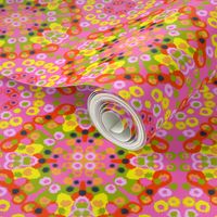 Kaleidoscope Monet Flower Garden Mini Colorful Retro Modern Mid-Century 60’s 70’s Abstract Oil Bright Bold Cheater Quilt Red Pink Yellow Green Cheerful Boho Hippy Floral Repeat Pattern