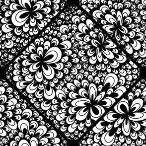 6” Black and White Blooming Doodle Geo Diamond Tile - Small