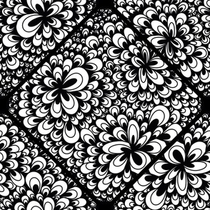 24” Black and White Blooming Doodle Geo Diamond Tile - Large