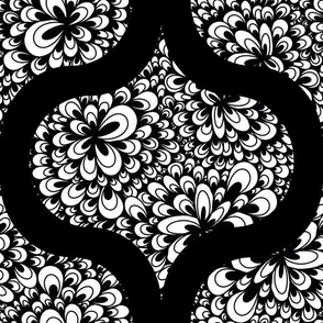 12” Black and White Blooming Doodle Retro Ogee - Medium