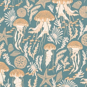 Jelly Fish  Beige on Teal