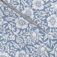 British Vintage William Morris and Co.  Mallow Floral in White and  Sky Blue Medium Scale