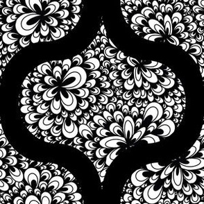 6” Black and White Blooming Doodle Retro Ogee - Small