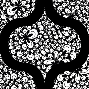 24” Black and White Blooming Doodle Retro Ogee - Large