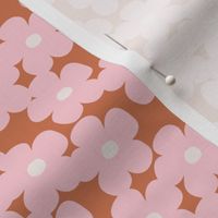 Scandinavian boho floral design - retro style seventies jumbo blossom pink blush on cinnamon 