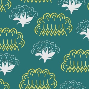 Floral clouds - teal white yellow