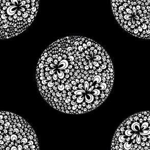 12” Black and White Blooming Doodle Art Polka Dot - Medium
