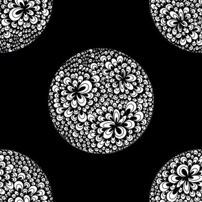 24” Black and White Blooming Doodle Art Polka Dot - Large