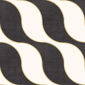 Wavy Abstract in Charcoal Black and Cream - large 